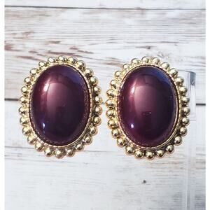 Vintage Clip On Earrings Large Chunky Statement Brown with Gold Tone Halo